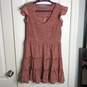 Shein Layered Hem Ruffle Trim Allover Print Dress